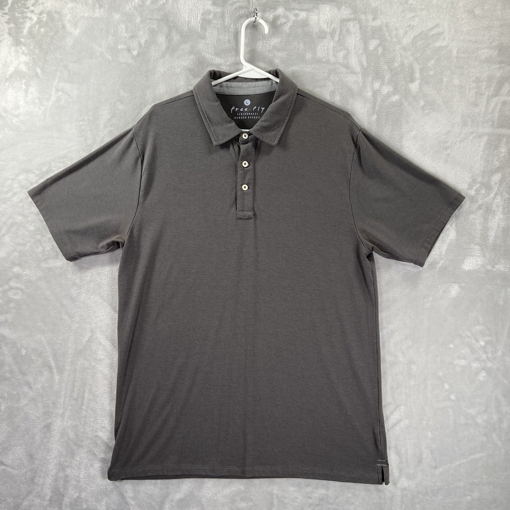 Free Fly Apparel Polo Shirt Mens Large Performance Stretch Gray Bamboo Blend